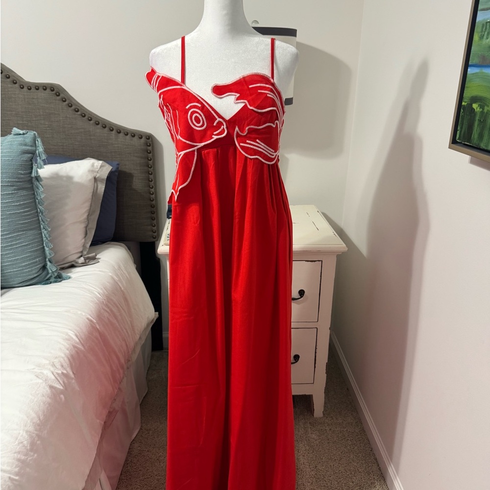 Vibrant Red Fish Dress, NWOT